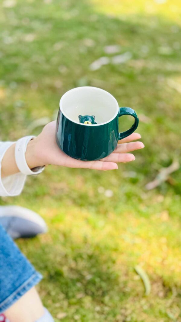 3D Coffee Mug with Cute Animal Inside Cup, Cartoon Ceramics-Dark Green